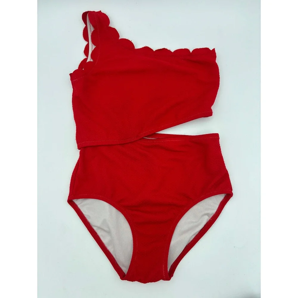 GIRLS RED SWIMSUIT One Piece Shoulder Scalloped 8 Bright Old Navy Gap Cutout